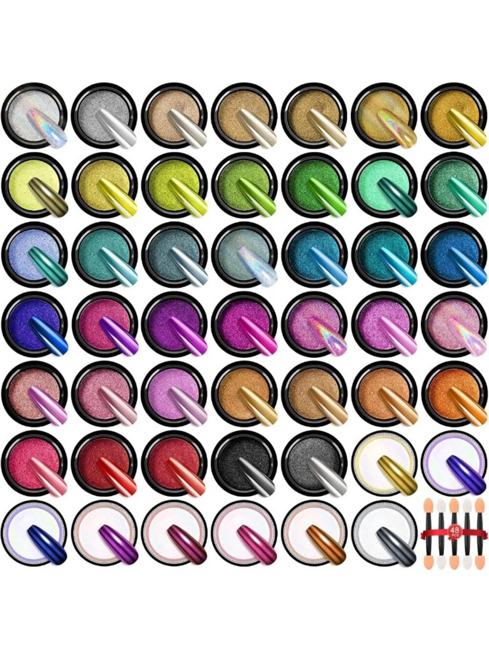 48 Color Mirror Chrome Nail Powder Set - Stunning Metallic Finish for Nail Art